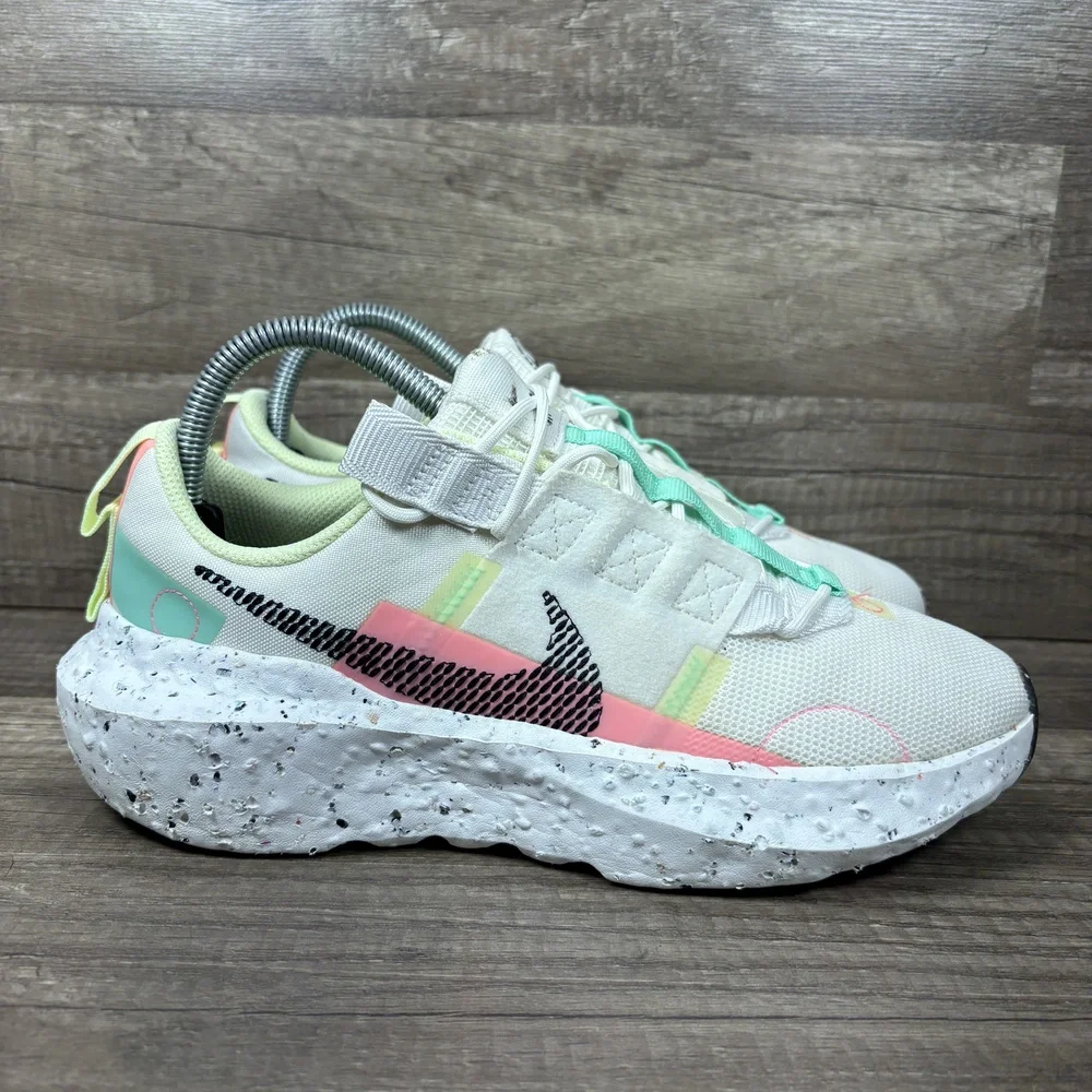 Nike Crater Impact White Pink Green Womens US Size 8.5 CW2386-101 Running Shoes